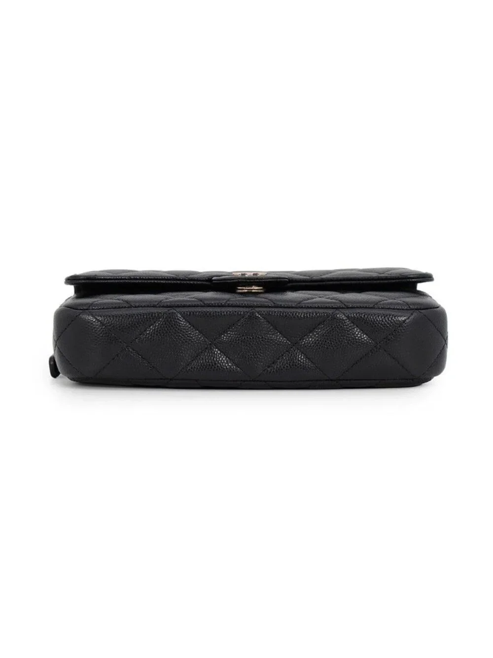 Chanel Chain Shoulder Bag Flap Phone Case Quilted CC Logo Caviar Leather Black